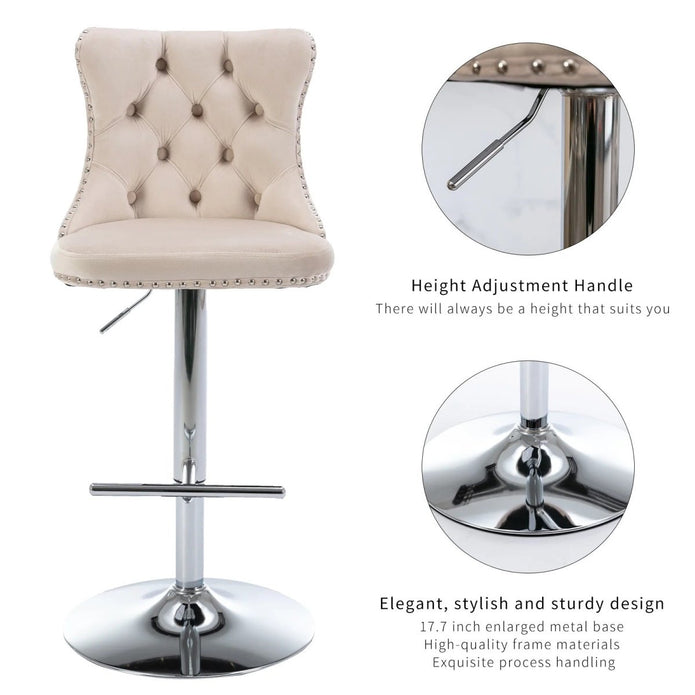 SERENIT? Ivory Velvet Bar Stools Adjustable Swivel Counter Height Chairs with Tufted Back and Nailhead Trim for Kitchen Island Pub Restaurant (2Pcs,