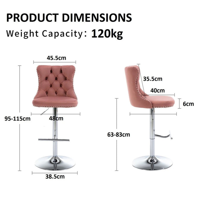 SERENIT? Pink Velvet Bar Stools Adjustable Swivel Counter Height Chairs with Tufted Back and Nailhead Trim for Kitchen Island Pub Restaurant (2Pcs,