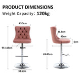 SERENITà Pink Velvet Bar Stools Adjustable Swivel Counter Height Chairs with Tufted Back and Nailhead Trim for Kitchen Island Pub Restaurant (2Pcs, Chrome Metal) - 45-Degree Angle