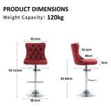 SERENITà Red Velvet Bar Stools Adjustable Swivel Counter Height Chairs with Tufted Back and Nailhead Trim for Kitchen Island Pub Restaurant (2Pcs, Chrome Metal) - Rear View