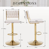 SERENIT?  2x Velvet Bar Stools with Braided Back Elegant Kitchen High Chairs, Kitchen Island Stools Adjustable Height Swivel Bar Chairs with Gold Legs for Home-White