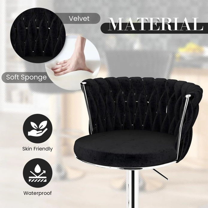 SERENITà Modern Silver Swivel Upholstered Velvet Adjustable Height Counter Stool with Metal Frame Bl