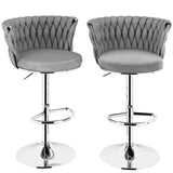 SERENIT? Modern Silver Swivel Upholstered Velvet Adjustable Height Counter Stool with Metal Frame Grey (Set of 2)