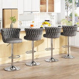 SERENIT? Modern Silver Swivel Upholstered Velvet Adjustable Height Counter Stool with Metal Frame Grey (Set of 2)