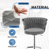 SERENITà Modern Silver Swivel Upholstered Velvet Adjustable Height Counter Stool with Metal Frame Grey (Set of 2) - 45-Degree Angle