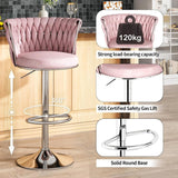 SERENITà Modern Silver Swivel Upholstered Velvet Adjustable Height Counter Stool with Metal Frame Pink (Set of 2) - Front View