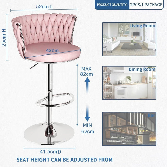 SERENIT? Modern Silver Swivel Upholstered Velvet Adjustable Height Counter Stool with Metal Frame Pink (Set of 2)