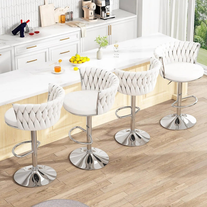 SERENIT? Modern Silver Swivel Upholstered Velvet Adjustable Height Counter Stool with Metal Frame White (Set of 2)