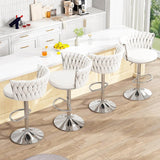 SERENITà Modern Silver Swivel Upholstered Velvet Adjustable Height Counter Stool with Metal Frame White (Set of 2) - Front View
