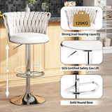 SERENITà Modern Silver Swivel Upholstered Velvet Adjustable Height Counter Stool with Metal Frame White (Set of 2) - Side View