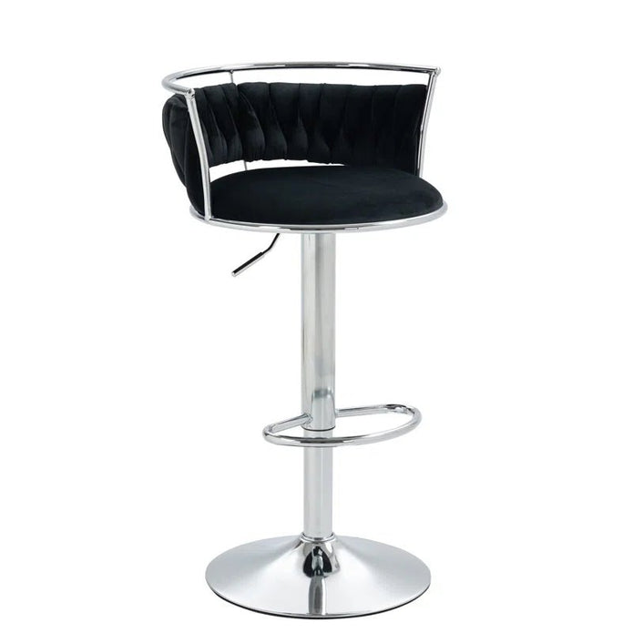 SERENIT? Silver Swivel Upholstered Velvet Adjustable Height Counter Stool with Metal Frame Black (Set of 2)