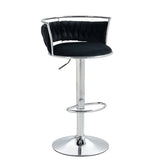 SERENITà Silver Swivel Upholstered Velvet Adjustable Height Counter Stool with Metal Frame Black (Set of 2) - Front View