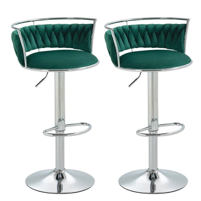 SERENIT? Silver Swivel Upholstered Velvet Adjustable Height Counter Stool with Metal Frame Emerald Green (Set of 2)