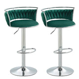 SERENIT? Silver Swivel Upholstered Velvet Adjustable Height Counter Stool with Metal Frame Emerald Green (Set of 2)