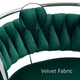 SERENITà Silver Swivel Upholstered Velvet Adjustable Height Counter Stool with Metal Frame Emerald Green (Set of 2) - Side View