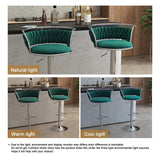 SERENIT? Silver Swivel Upholstered Velvet Adjustable Height Counter Stool with Metal Frame Emerald Green (Set of 2)