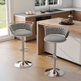 SERENIT? Silver Swivel Upholstered Velvet Adjustable Height Counter Stool with Metal Frame Grey (Set of 2)