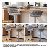 SERENITà Silver Swivel Upholstered Velvet Adjustable Height Counter Stool with Metal Frame Grey (Set of 2) - Side View