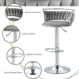 SERENIT? Silver Swivel Upholstered Velvet Adjustable Height Counter Stool with Metal Frame Grey (Set of 2)