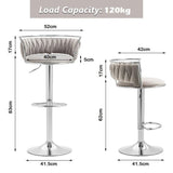 SERENITà Silver Swivel Upholstered Velvet Adjustable Height Counter Stool with Metal Frame Grey (Set of 2) - 45-Degree Angle