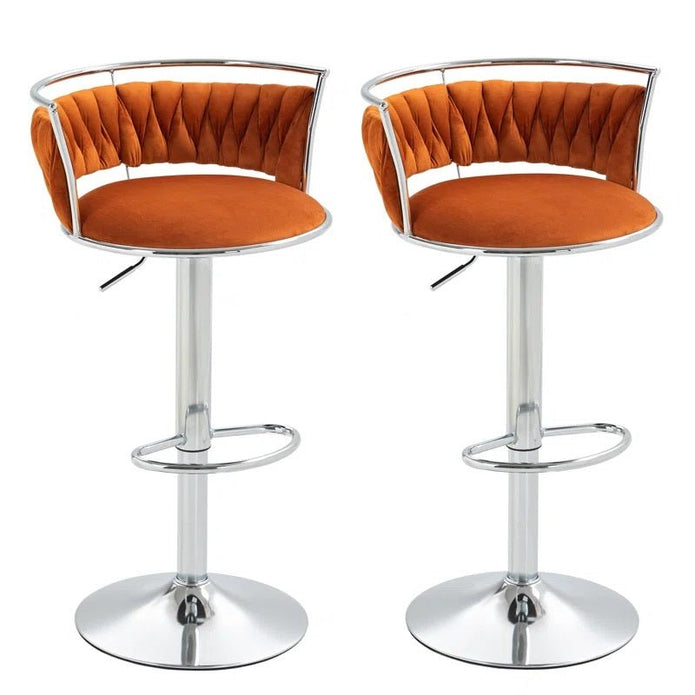 SERENIT? Silver Swivel Upholstered Velvet Adjustable Height Counter Stool with Metal Frame Orange (Set of 2)
