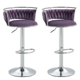 SERENIT? Silver Swivel Upholstered Velvet Adjustable Height Counter Stool with Metal Frame Voilet (Set of 2)