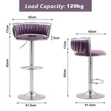 SERENITà Silver Swivel Upholstered Velvet Adjustable Height Counter Stool with Metal Frame Voilet (Set of 2) - 45-Degree Angle