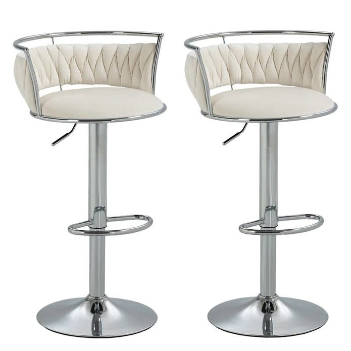 SERENIT? Silver Swivel Upholstered Velvet Adjustable Height Counter Stool with Metal Frame White (Set of 2)