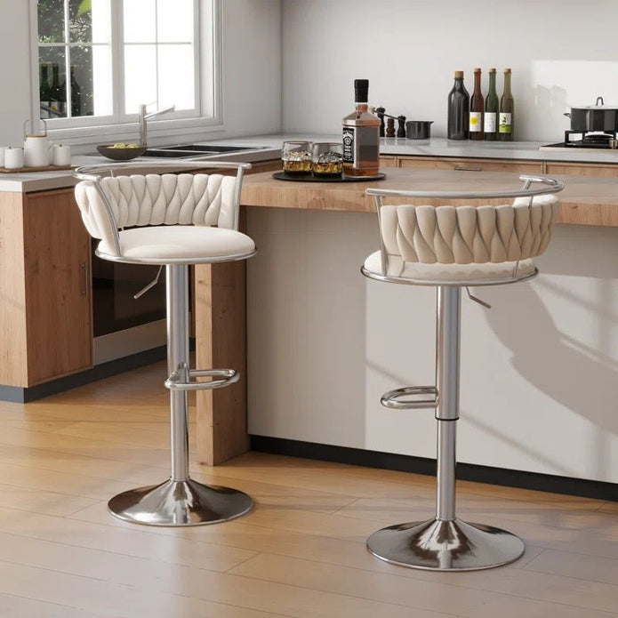 SERENIT? Silver Swivel Upholstered Velvet Adjustable Height Counter Stool with Metal Frame White (Set of 2)