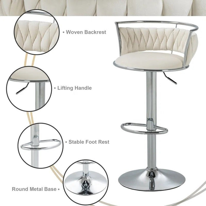 SERENIT? Silver Swivel Upholstered Velvet Adjustable Height Counter Stool with Metal Frame White (Set of 2)