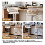 SERENITà Silver Swivel Upholstered Velvet Adjustable Height Counter Stool with Metal Frame White (Set of 2) - 45-Degree Angle
