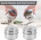 Magnetic Spice Jars Containers Spice Tins Wall Mounted Stainless Steel Base New 15PCS - Top-Down View