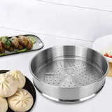Housoutile 34cm Wok Steamer Dumpling Steamer Steaming Basket for Pot Dedicated Silver Accessories Stainless Steel Basket - Front View