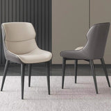 Dark Grey Italian Minimal List Dining Chairs PU Retro Chair Cafe Kitchen Modern Metal Legs x2 - Front View