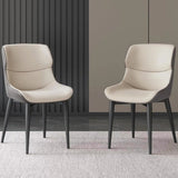 Orange Brown Italian Minimal List Dining Chairs PU Retro Chair Cafe Kitchen Modern Metal Legs x2