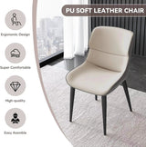 Light Grey Italian Minimal List Dining Chairs PU Retro Chair Cafe Kitchen Modern Metal Legs x2 - Side View