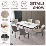 Light Grey Italian Minimal List Dining Chairs PU Retro Chair Cafe Kitchen Modern Metal Legs x2