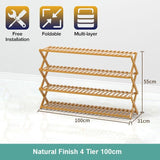 Multi-purpose Bamboo Collapsible Folding Storage Shoe Rack Shelf Organizer 100cm 4 Tier - Front View