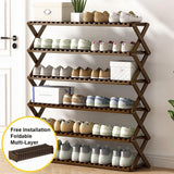 Multi-purpose Bamboo Collapsible Folding Storage Shoe Rack Shelf Organizer 100cm 4 Tier - Side View