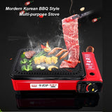 Portable Gas Stove Burner Butane BBQ Camping Gas Cooker With Non Stick Plate Red with Fish Pan and Lid - Side View