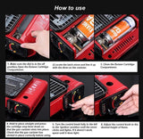 Portable Gas Stove Burner Butane BBQ Camping Gas Cooker With Non Stick Plate Red with Fish Pan and Lid - Close-Up Angle