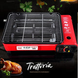 Portable Gas Stove Burner Butane BBQ Camping Gas Cooker With Non Stick Plate Red with Fish Pan and Lid - Front View