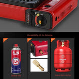 Portable Gas Stove Burner Butane BBQ Camping Gas Cooker With Non Stick Plate Red without Fish Pan and Lid - Front View