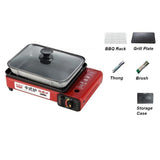Portable Gas Stove Burner Butane BBQ Camping Gas Cooker With Non Stick Plate Red - Front View