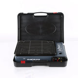 Portable Gas Stove Burner Butane BBQ Camping Gas Cooker With Non Stick Plate Black - Side View