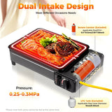 Portable Gas Stove Burner Butane BBQ Camping Gas Cooker With Non Stick Plate Black