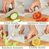6-Piece Kitchen Knife Set Non-Stick Stainless Steel Blades with Universal Knife Block - Top-Down View