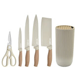 6-Piece Kitchen Knife Set Non-Stick Stainless Steel Blades with Universal Knife Block - Front View