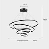 Black 3 Rings Minimalist LED Pendant Light Adjustable Circular Chandelier - 45-Degree Angle