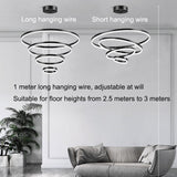 Black 4 Rings Minimalist LED Pendant Light Adjustable Circular Chandelier - Rear View